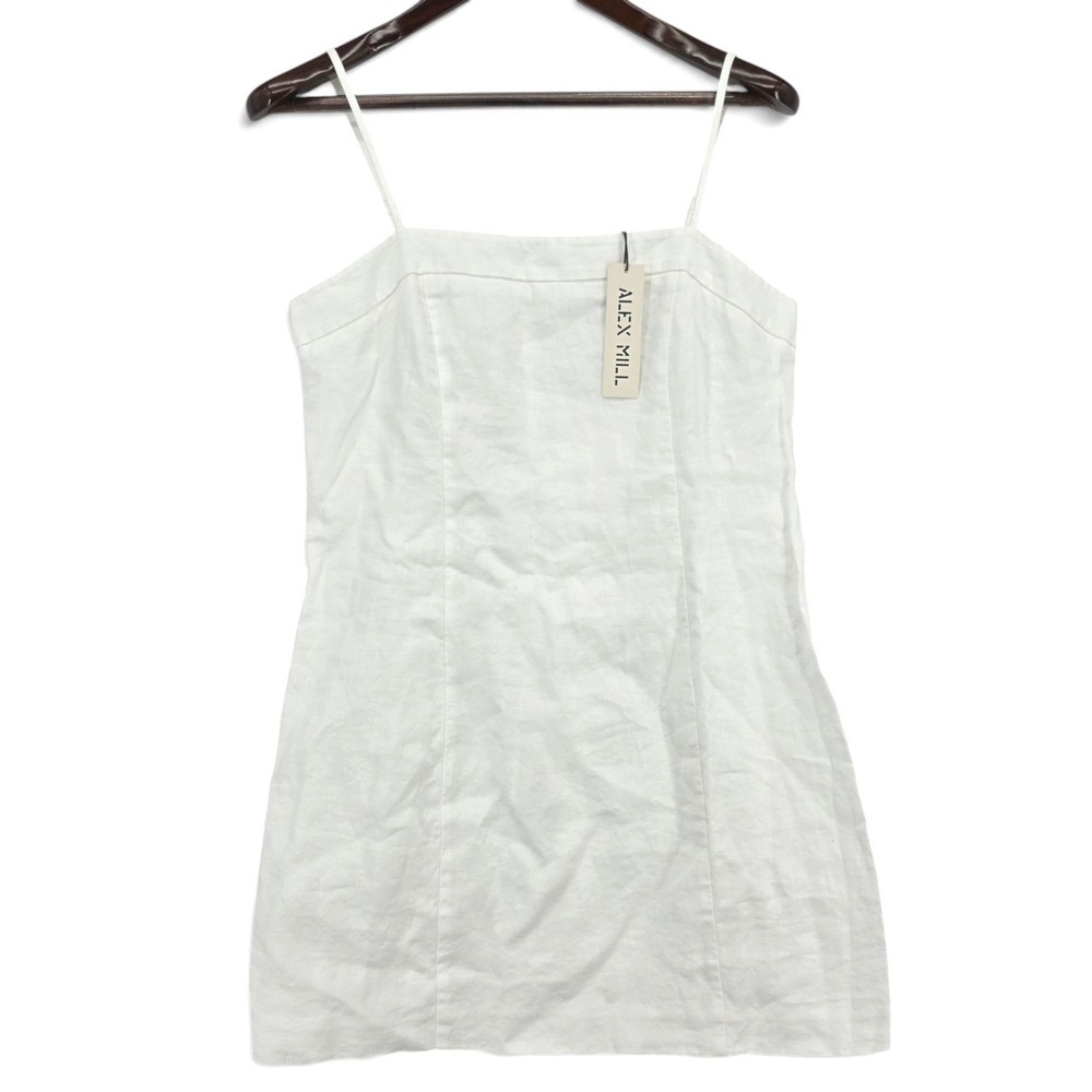 Alex Mill White Linen Mini Dress Size 6 Square Neck Slip Summer Coastal NWT